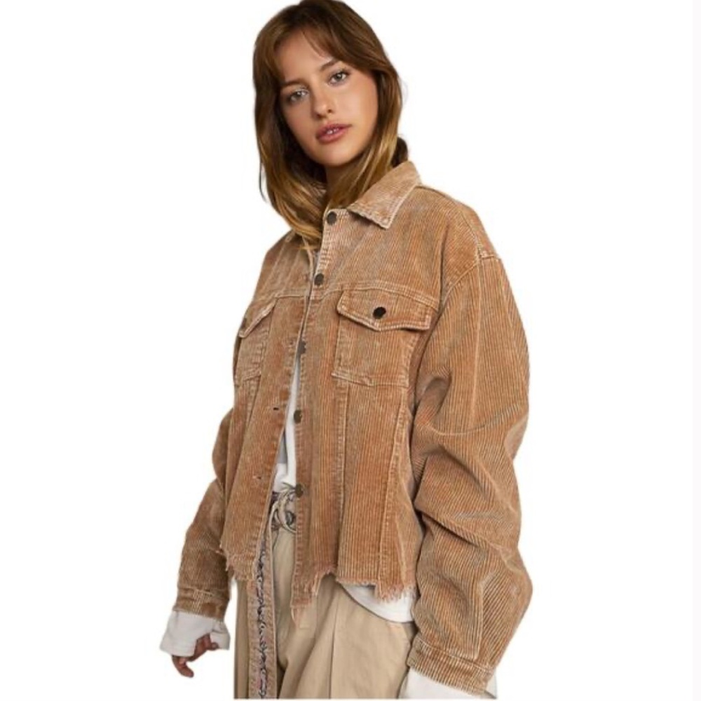 POL Corduroy Button Up Jacket Brown Raw Hem Western Fall Boho Style Women’s M - Picture 3 of 12